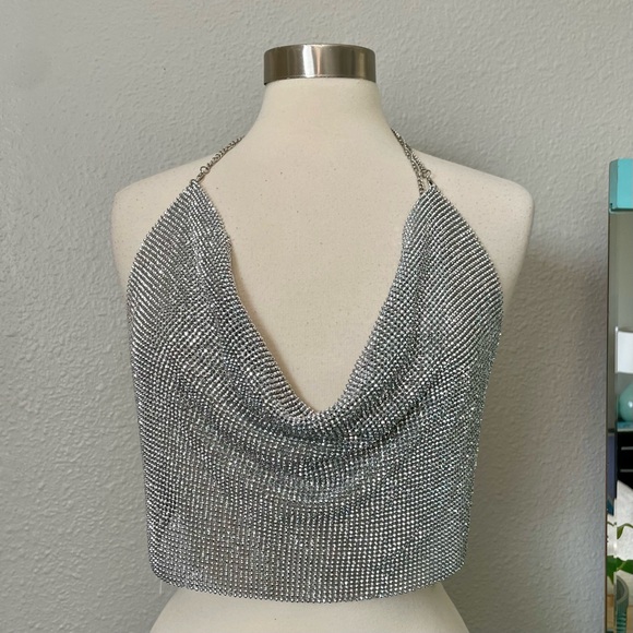Bodyrage Tops - NWT Bodyrage Silver Chainmail Halter Top OSFM Clubwear Sexy New